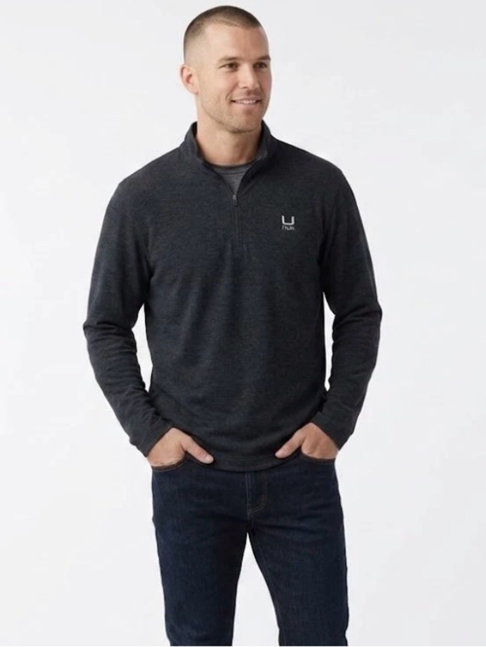 Huk Leeward Lightweight Fleece 1/4 Zip Pullover Charcoal Heather Gray Men L NWT